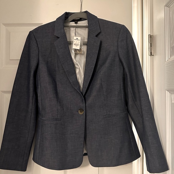 NWT- Express Editors Blazer Single-Button, Chambray, Size 8 - Picture 1 of 4